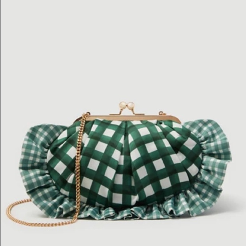 Ann taylor green ruffle gingham bag